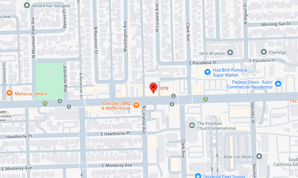 Map showing clinic location at 1019 E Holt Ave, Pomona, CA